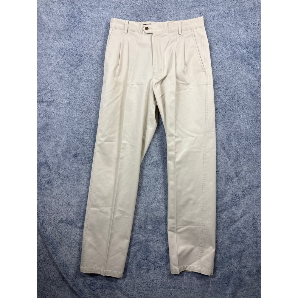 Nordstrom Mens 33x33 Beige Pleated Smartcare Chinos Cotton Twill Trousers Khaki